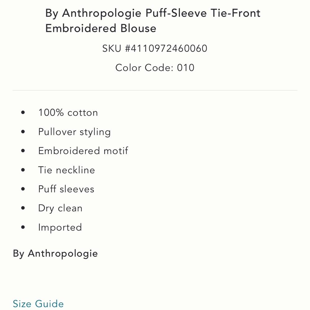 Nwt puffed sleeve tie front embroidered blouse anthro - Picture 9 of 10